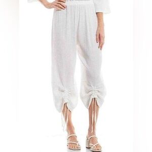 Bryn Walker Cotton Gauze Ruched Leg Cropped Pants in White - Size XL